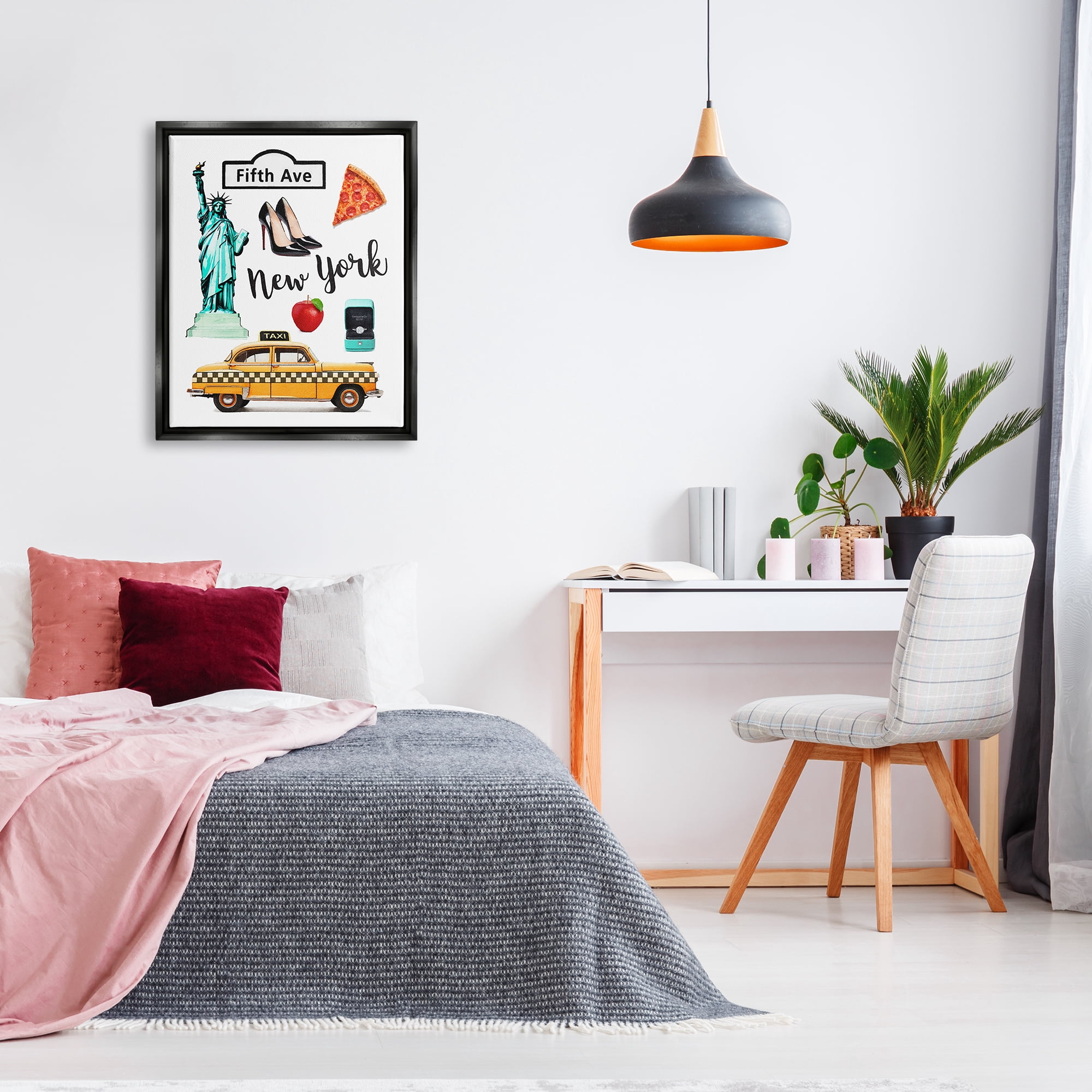 Stupell Industries New York Glam Travel Town & City Painting Black Floater Framed Canvas Art Print Wall Art, 25 x 31