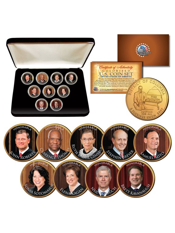 Collectible 2018 SUPREME COURT JUSTICES Wash. DC Quarters 24K Gold Plated 9-Coin Set w/ Box