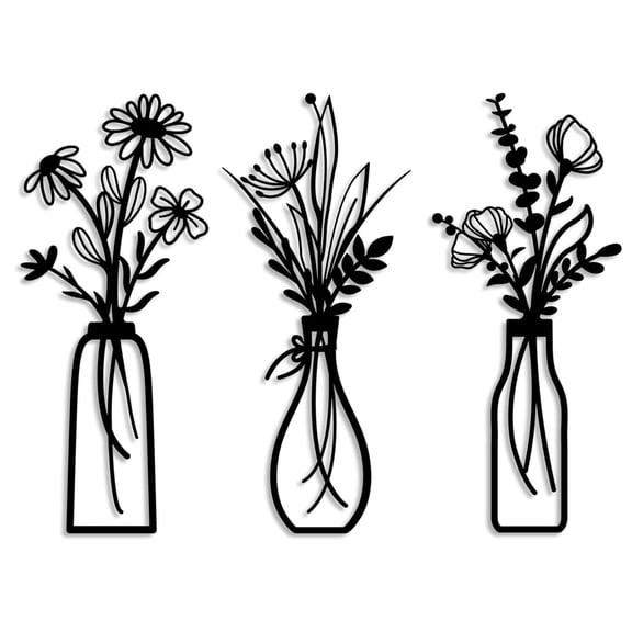 LSTECICE Set of 3 Assorted Black Metal Flower Wall Decor for Home