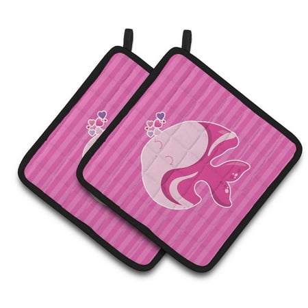 

Caroline s Treasures Pink Fish Pair of Pot Holders