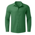 thumbnail image 4 of Pxiakgy mens shirts Male Summer Cotton Linen Solid Casual Plus Size Loose Shirt Mens Turn Down Collar Long Sleeve Shirt Men Shirts Green + 4XL, 4 of 5