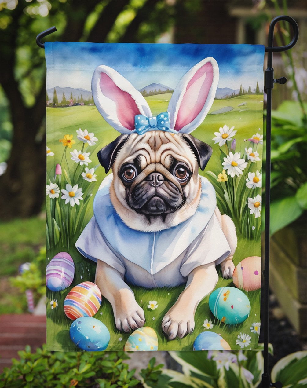 Pug Easter Egg Hunt Garden Flag 11.25 in x 15.5 in