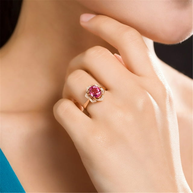 Anillos para mujer, regalos para mujer, flores, cristales, bodas, accesorios de joyería, oro rosa, anillo de compromiso de oro.