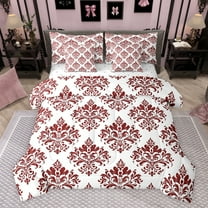 Manfei Ancient Damask Jacquard 7-Piece Bedding Comforter Set,Boho Floral Baroque Flower King Bedding Sets,Red White Bed Sheets For Kids,Breathable Home Decor Reversible