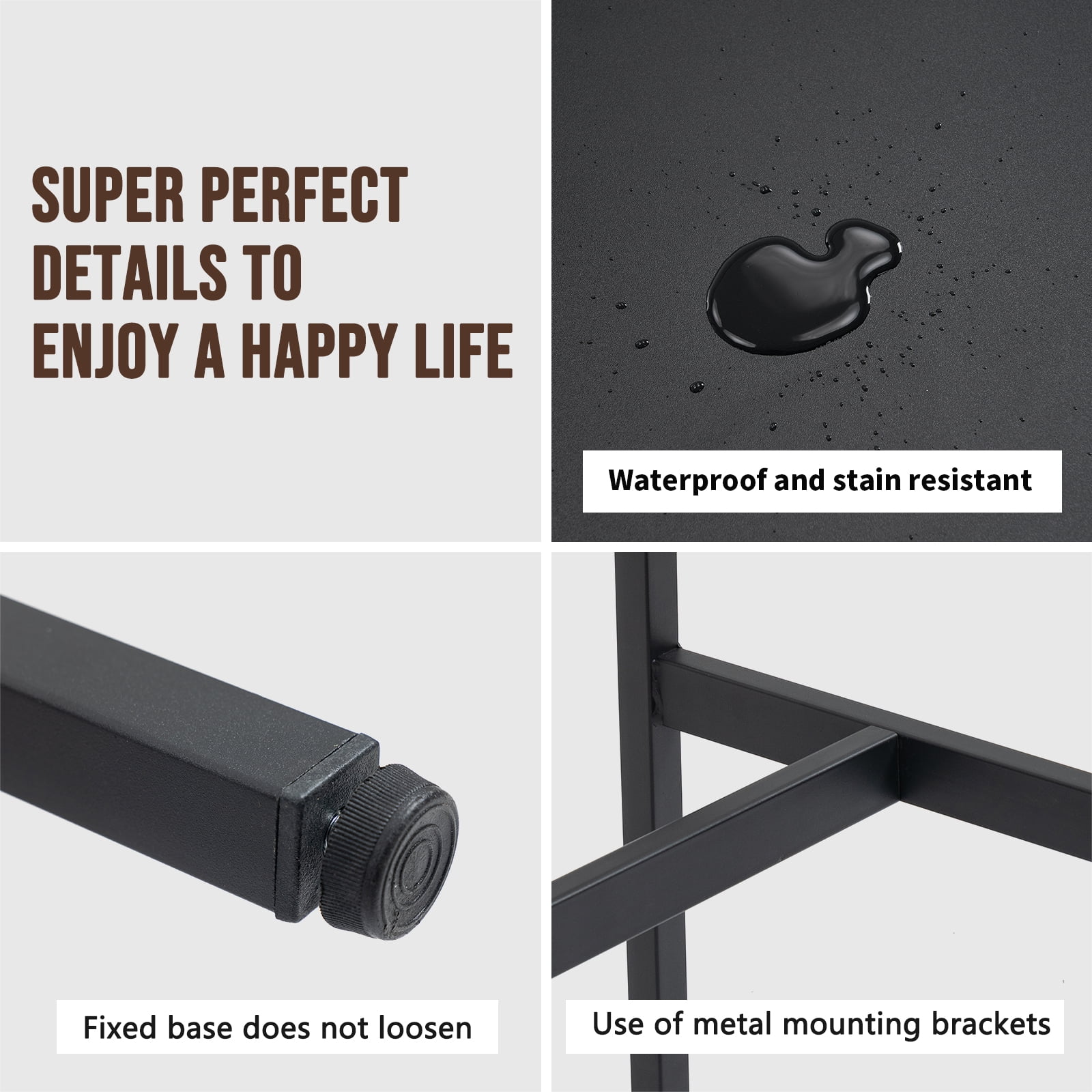 Rongbuk 44.5 in Rectangle Adjustable Feet Floor Dining Table, Black