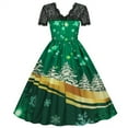 thumbnail image 4 of BLTIBY Christmas Dress for Women Vintage 2024 Winter Fall Round Neck Short Sleeve 1950s Cocktail Pleated Dresses Knee-Length Evening Party Prom Outfit with Belt Green XXL, 4 of 8