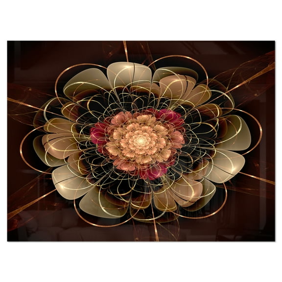 Designart 'Dark Gold Red Fractal Flower Pattern ' Extra Large Floral Wall Art