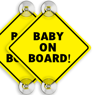 Assured Signs Baby on Board Car Sign with Suction Cups | 2 Pack | 5 x 5" | Yellow |