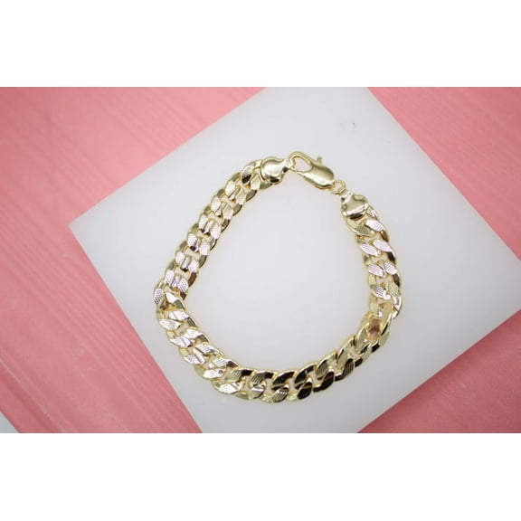 18K Gold Filled 9mm Curb Cuban Bracelet Chain With Grip Texture
