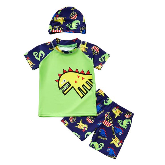 de para Niño con Gorra Ropa de Natación de Dinosaurio Verde M