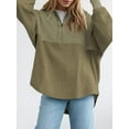 thumbnail image 2 of Womens Sweatshirt Casual Waffle Knit Half Zip Pullover Loose Long Sleeve Tops Fall Outfit Clothes  Green XL, 2 of 5
