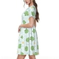thumbnail image 2 of Picia Kawaii Frogs Pattern Women's Short Sleeve Summer Dress Pleated Loose Swing Knee Length Short Sleeve Swing Dresses, 2 of 6