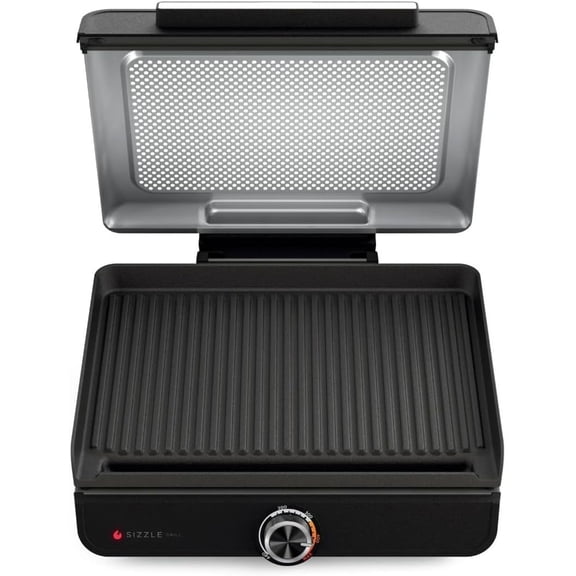Niinja Sizzle Indoor Grill, 500°F High Heat Kitchen Grill with Nonstick 14 Inch Plate, Low-Smoke Technology, Edge-to-Edge Heating, Family-Sized Capacity, Countertop Cooking Tool (GR100)