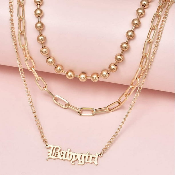 IGUOHAO Personalized Name Necklace Babygirl Pendant Necklace Bohemian Multi Layered Beads Chain Chunky Link Chain Choker