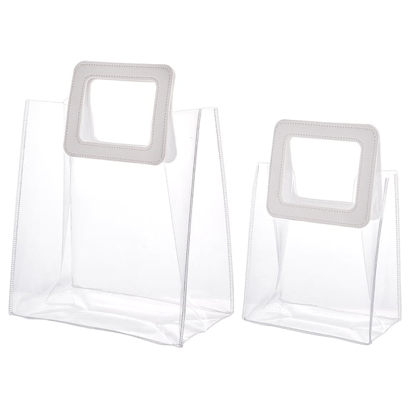 1set PVC Laser Transparent bag Tote bag with PU Leather Handles for Gift or Present Packaging Rectangle White Finished Product: 25.5x18x10cm 2pcs/set