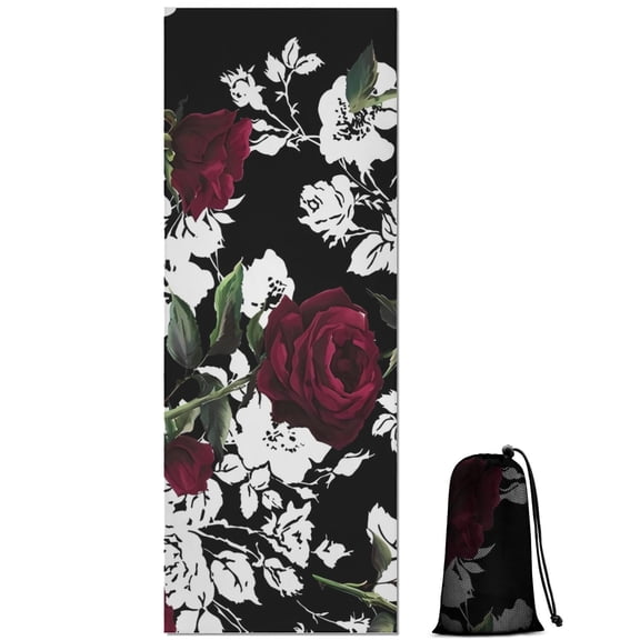 Pioneer Flower Floral Print Pattern Hot Yoga Mat Towel Non Slip for Hot Yoga - Quick-Drying Yoga Mat Cover with 4 Corner Pockets with Travel Bag - Hot Yoga Towel Non Slip 70"x26"