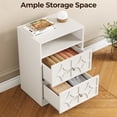 thumbnail image 3 of May in Color Large Nightstand with 2 Drawers, Modern Side Table with Charging Station and Diamond Carvings, Accent End Table for Living Room, Bedroom, Entryway, White, Set of 2, 3 of 10