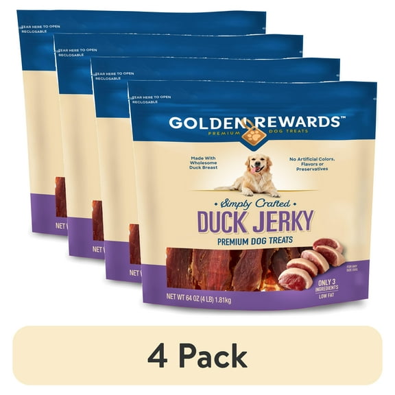 (4 pack) Golden Rewards Duck Flavor Premium Dry Jerky Treats for All Dogs, 64 oz