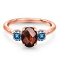 thumbnail image 3 of Gem Stone King 18K Rose Gold Plated Silver Ring Oval/Checkerboard Red Garnet and Vivid Persian Blue Moissanite (1.99 Cttw, Size 9), 3 of 6