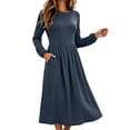 thumbnail image 6 of Women's Long Sleeve Casual Fall Dresses Crew-Neck Swing Party Dress with Pockets 2026 Gray L, 6 of 7