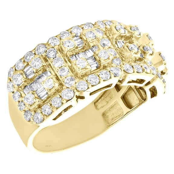 10K Yellow Gold Round & Baguette Diamond 12mm Fancy Wedding Band Ring 2.40 CT.