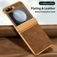 thumbnail image 3 of Dteck for Galaxy Z Flip 5 5G Plating PC Case,Shockproof Slim Anti-Slip Luxury Leather Cover with Hinge Protection Case for Samsung Galaxy Z Flip 5,Brown, 3 of 7