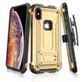 thumbnail image 1 of TJS Apple iPhone Xs MAX 2018 Case, 360° Belt Clip Holster Dual Layer Hybrid Shock Absorbing Resist Kickstand Armor Phone Case Cover (Gold), 1 of 8