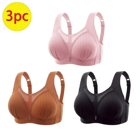 TrendVibe365 No Wire Bras for Women Plus Size 3 Pack Mesh No Wire Push up Bralette Padded Adjustable Strap Corset Top Full Coverage Crop Cami Top Cute Shapewear Pink 3XL