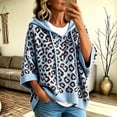 thumbnail image 2 of KHONTS 3/4 Sleeve Leopard Sweaters for Women Lightweight Pullover Sweater Hoodie Casual Loose Drawstring Oversized Fall Outfits Light Blue XL, 2 of 5