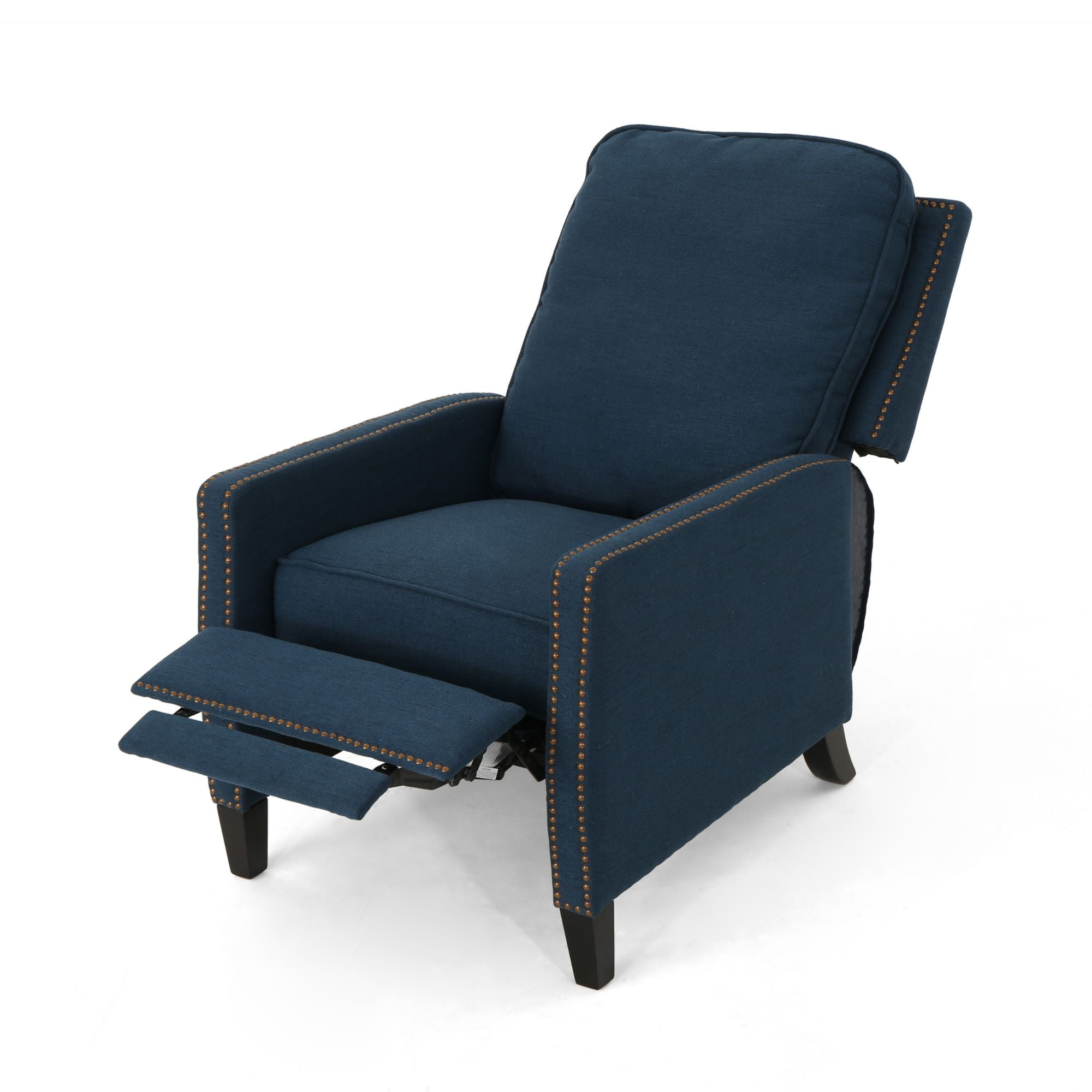 41.25" Navy Blue and Deep Brown Push Back Traditional Recliner