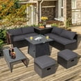 thumbnail image 3 of Topbuy 9 Pieces Outdoor Patio Furniture Set with 30" Propane Fire Pit Table Outdoor PE Wicker Space-Saving Sectional Sofa Set with Storage Box and Cushions Grey, 3 of 10