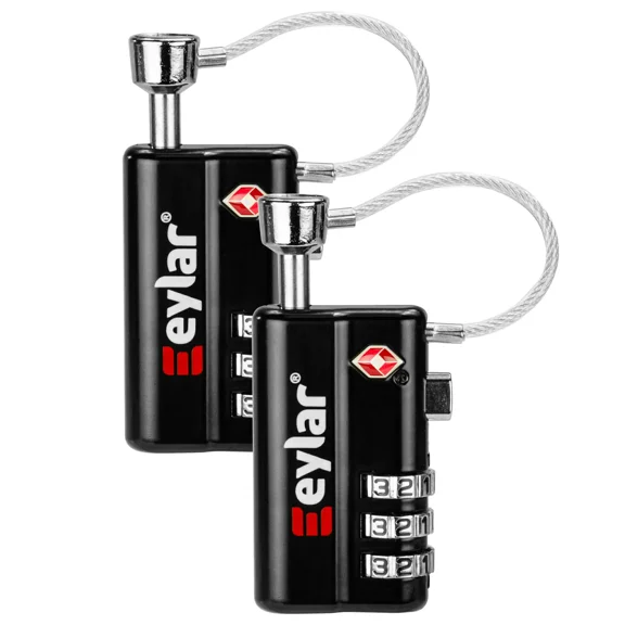 Eylar TSA Approved 3 Digit Combination Luggage Lock with Cable, Durable Single Shaft Bolt Design for Hard Gear Cases (2 Pack)