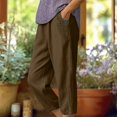 thumbnail image 2 of Knee Length Summer Casual Elastic Waisted Side Split Button Shorts with Pockets for Women Linen, 2 of 6