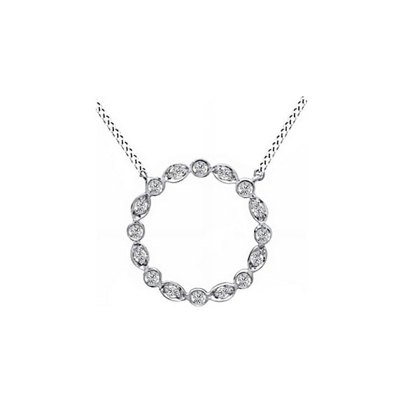 AFFY 14K Solid White Gold White Natural Diamond Circle Pendant Necklace (1/3 Ct)