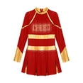 thumbnail image 4 of YEAHDOR Girls Children Cheerleading Outfit Schoolgirl Cheer Team Uniform Dancewear Long Sleeve Shiny Rhinestone Dress Red 6, 4 of 6