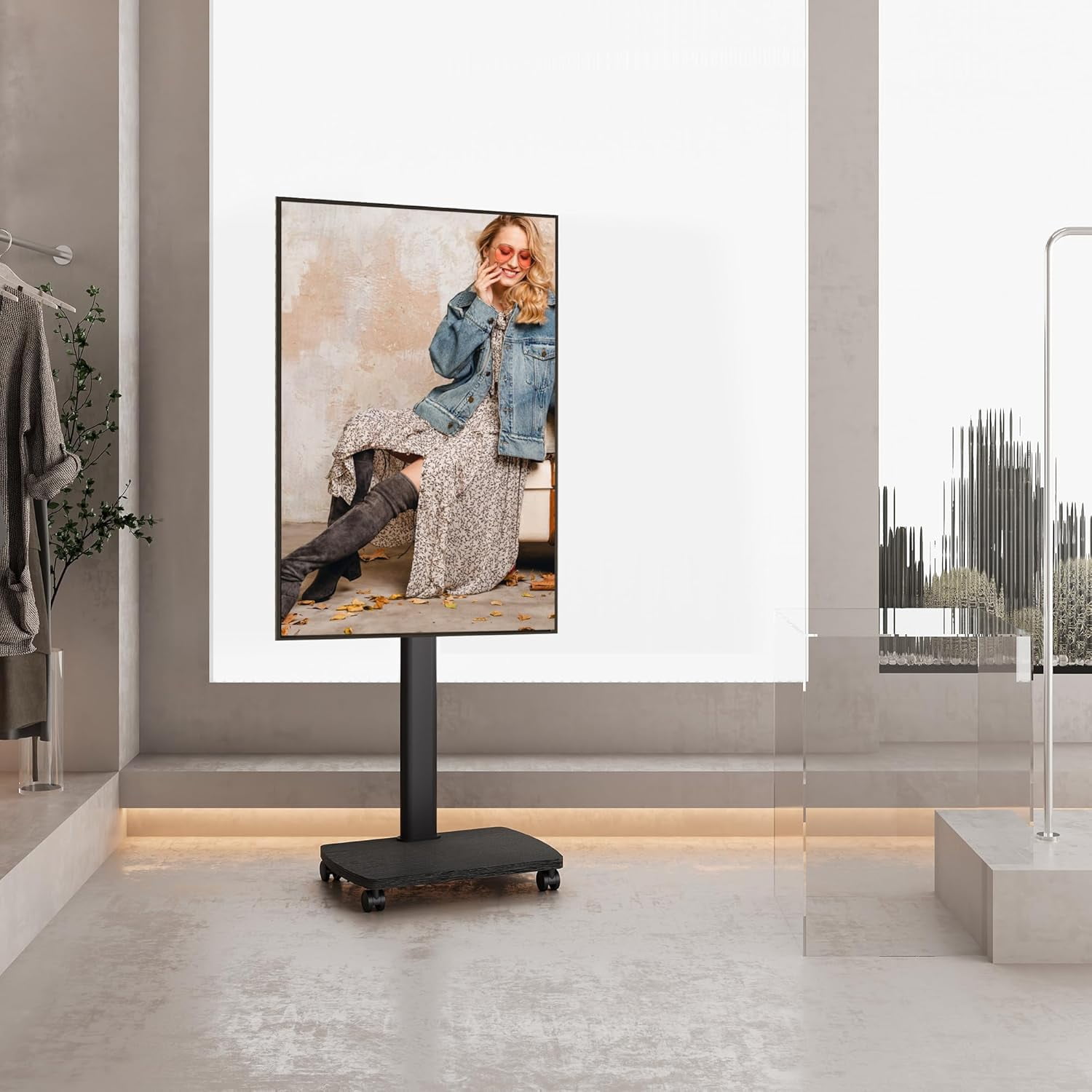 AOKCOS Rolling TV Stand for 32–65 Inch TVs, Black, Portrait/Landscape Rotation, Tilt