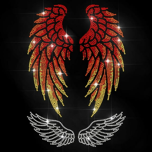 Gradient Wing Rhinestone Iron on Hotfix Transfer Decal Angel Wing Heat Transfer Sticker Feather Bling Clothing Decoration Applique for Shirt Bag Hat Jacket Jeans Shoes DIY Crafts