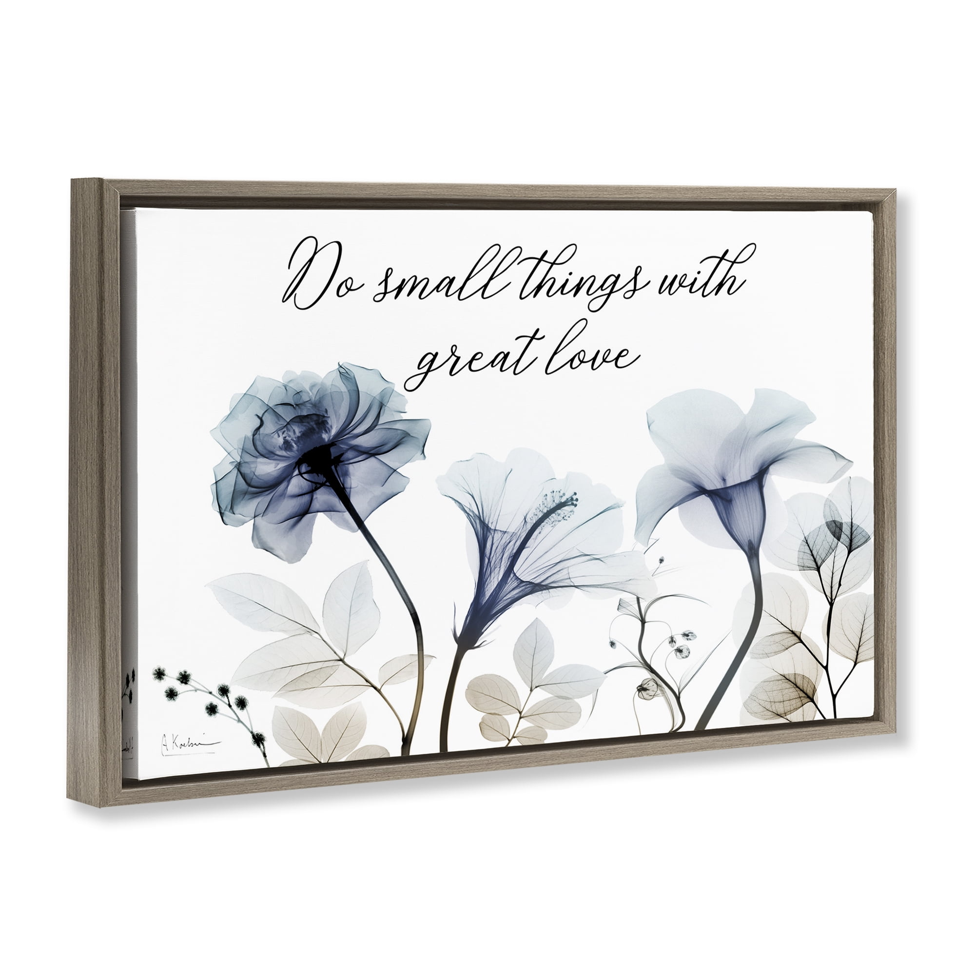 Stupell Industries With Great Love Floral Religious Painting Brown Floater Framed Art Print Wall Art, 31 x 21