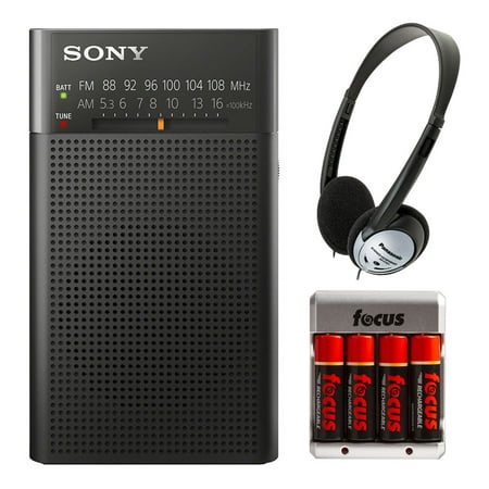 Sony ICFP26 Portable AM/FM Radio (Black) w/ Re-charger, batteries, and (Best Sony Walkman Phone)