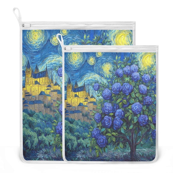 2 Pack Mesh Laundry Bags Midnight Rose Citadel Durable Polyester Wash Bags with Zipper 2 Sizes Reusable Delicates Bag for Washing Machine Travel Storage