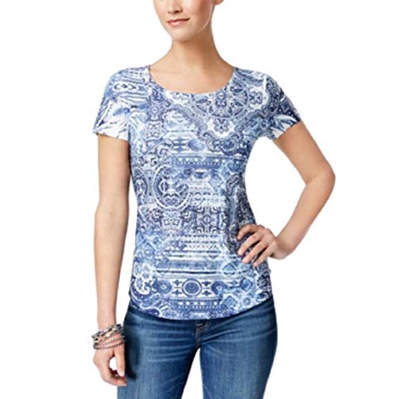 Style & Co. Sublimated-Print T-Shirt Womens S Blue shirt MSRP $26