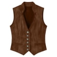 thumbnail image 5 of Atkumj Suede Vest for Women Trendy Stand Collar Cinched Waist Womens Vests Casual Solid Color Button Front Sleeveless Jacket S, 5 of 8