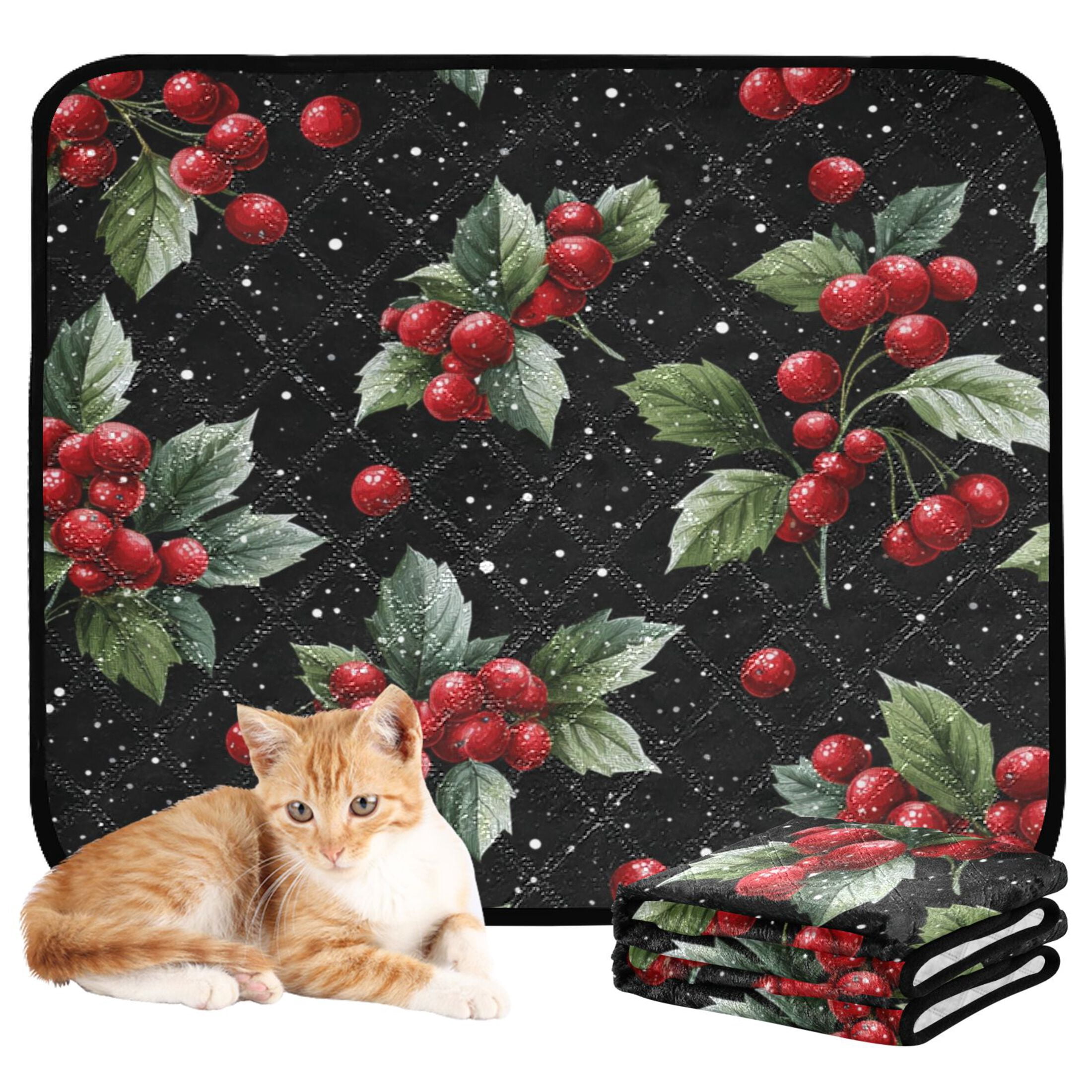 Washable Pet Pee Pads with Super Absorbent Reusable Training Pads for Dogs & Cats Red Holly Berries Pattern