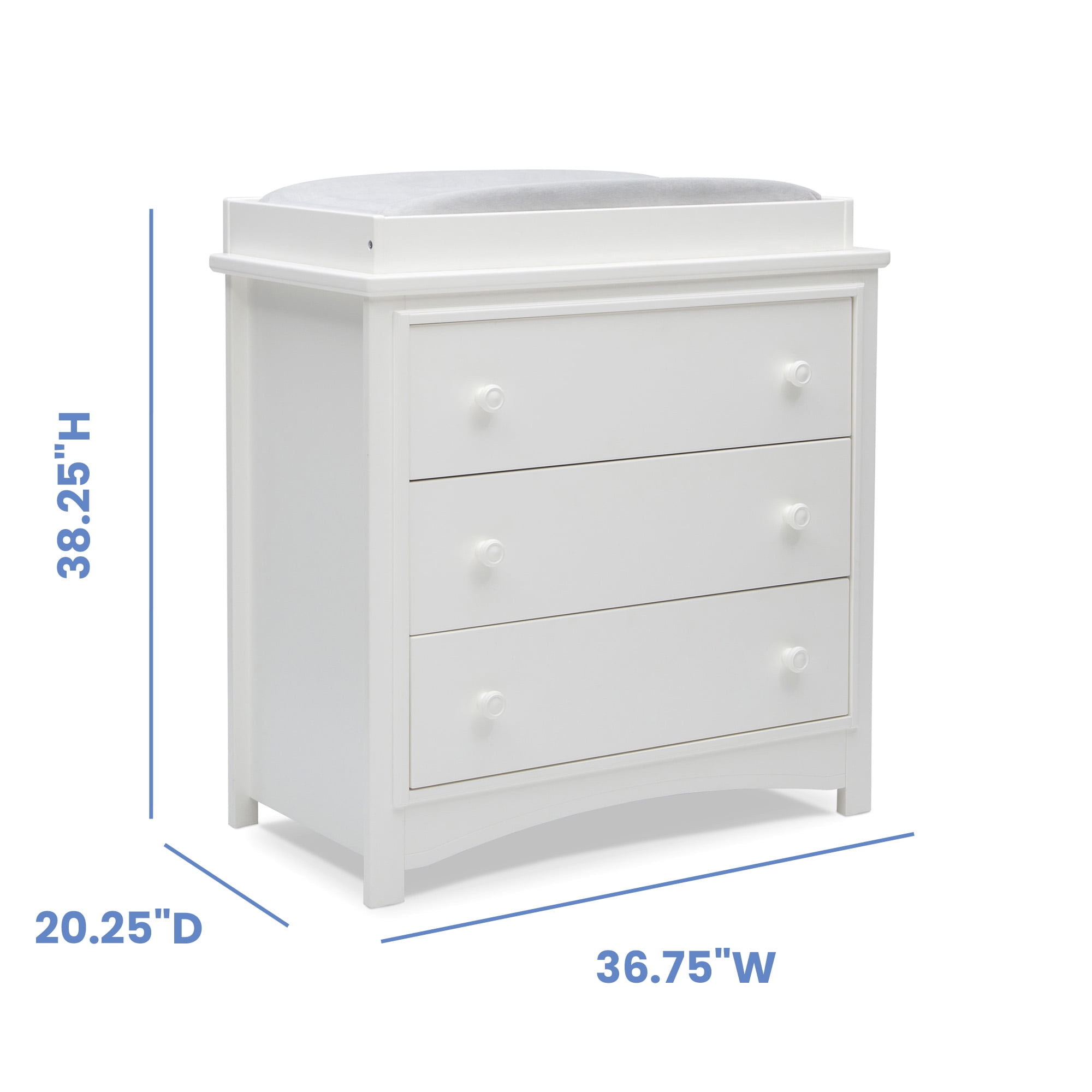 Delta Children Perry 3 Drawer Dresser with Changing Top and Interlocking Drawers, Bianca White