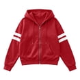 thumbnail image 6 of Women's Zip Up Hoodie Jacket Striped Sleeve Long Sleeve Casual Loose Fit Sweatshirt Coat Y2K Streetwear Spring Fall Outwear with Pocket Red, 6 of 7