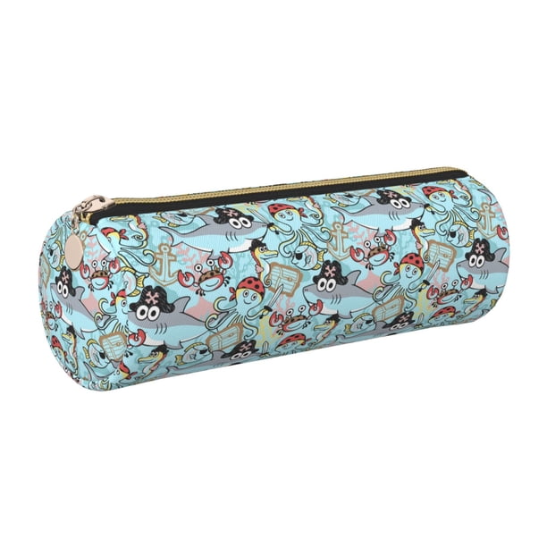 Disketp pirate with funny animals Estuche Organizador de Lápices de Cuero, Estuche de Oficina con Cremallera para Bolígrafo y Lápiz