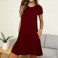 thumbnail image 2 of Womens Dresses Solid Round Neck Short Sleeved Loose Mid Calf Nightgown Home Wear, 2 of 8
