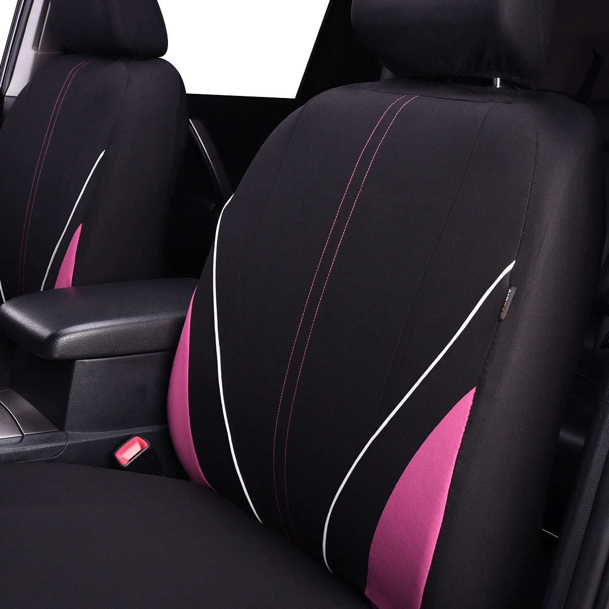 Flying Banner Car Seat Covers Front Rear Full Set Protectors Auto Interior Car Accessories Rear Bench Split 40/60 50/50 60/40 Piping Sporty Pink Black
