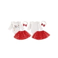 thumbnail image 2 of Baby Toddler Girls Christmas Outfits with Bow Headband 3 6 9 12 18 24 Months Snowman Pattern Crew Neck Long Sleeve Fall Infant Romper and Skirt Clothing Sets, 2 of 9