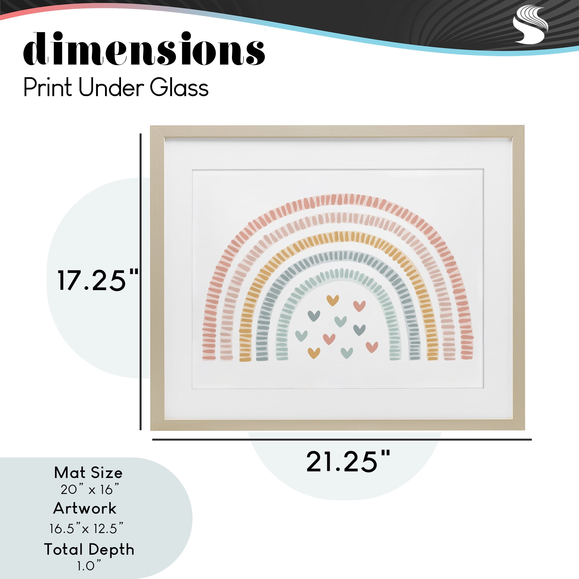 Stupell Industries Whimsical Pastel Rainbow with Hearts Birch Framed Print Under Glass, design by Lil' Rue